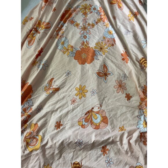 Vintage Floral & Butterfly Bee Fitted Sheet With Peace Sign Design Queen Size - Picture 1 of 7
